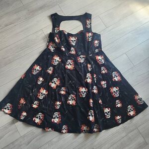 Torrid Skull Dress Womens 22 2XL Plus Size Swing Cut Out Halloween Black White